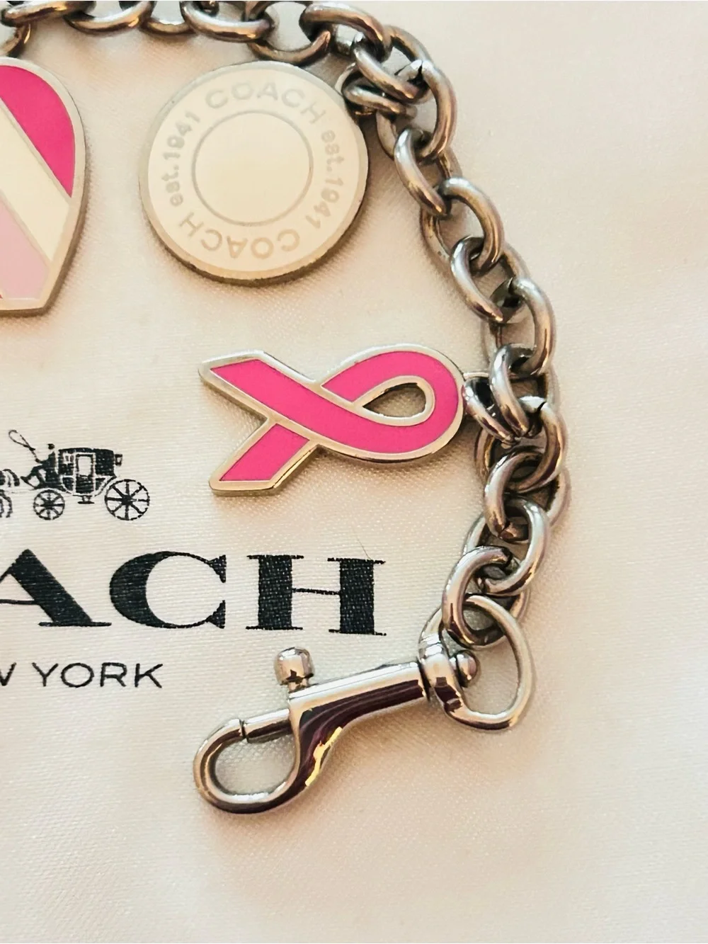 RARE Coach Y2K Pink Cancer Awareness Charm Bracelet